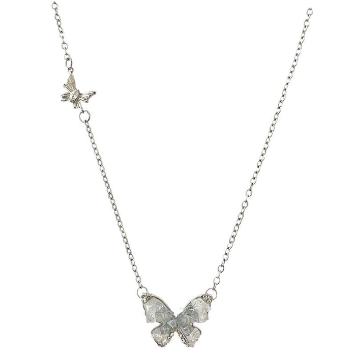 Wholesale Gradient ice crystal pearl butterfly tassel necklace collarbone chain neck chain accessory