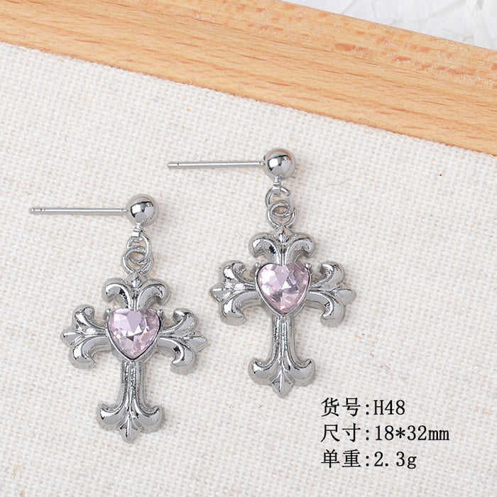 Wholesale Sweet Earrings Jewelry Pink Heart Cross Star Moon Earrings Versatile Women' s Earrings