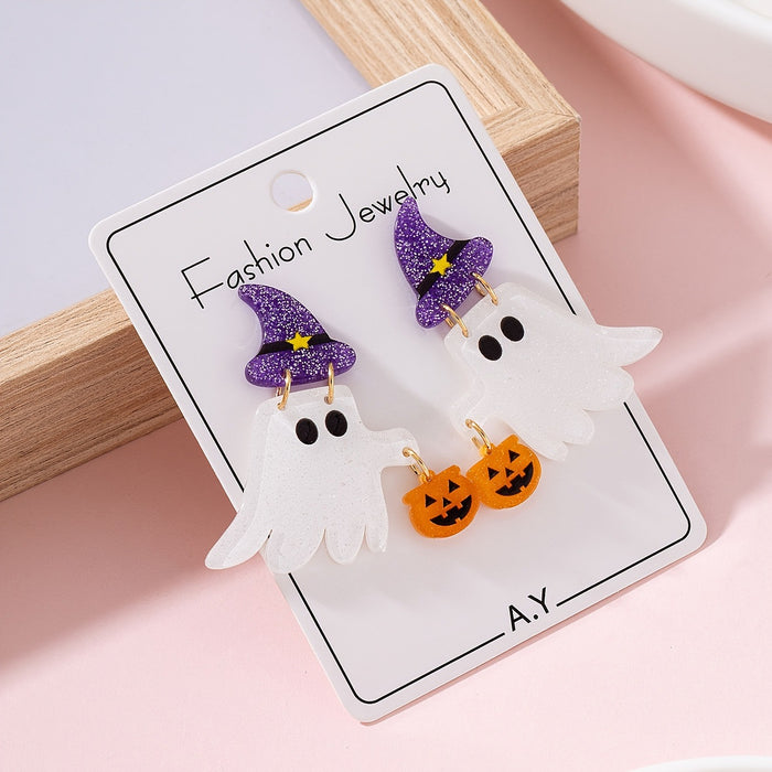 Wholesale 2D Acrylic  Witch Hat Ghost Pumpkin Drop Earrings For Women Trendy Fashion Accessory For Gift And Boutique Resale