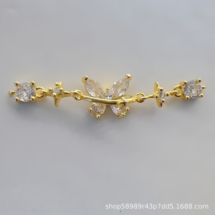 Wholesale Butterfly Moon Zircon Gold Electroplated Copper Beaded Bracelet MOQ≥3