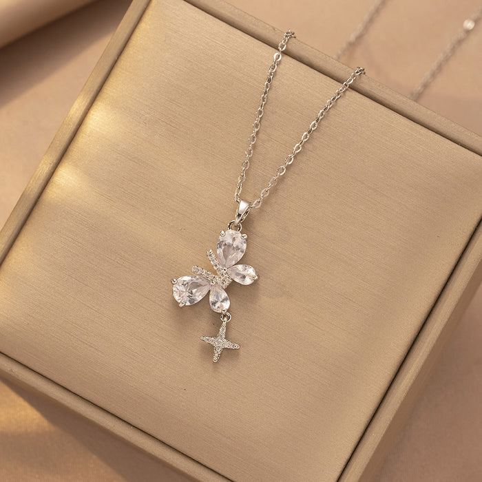 Wholesale Necklace, butterfly tassel, niche, simple, fashionable temperament, titanium steel lock chain