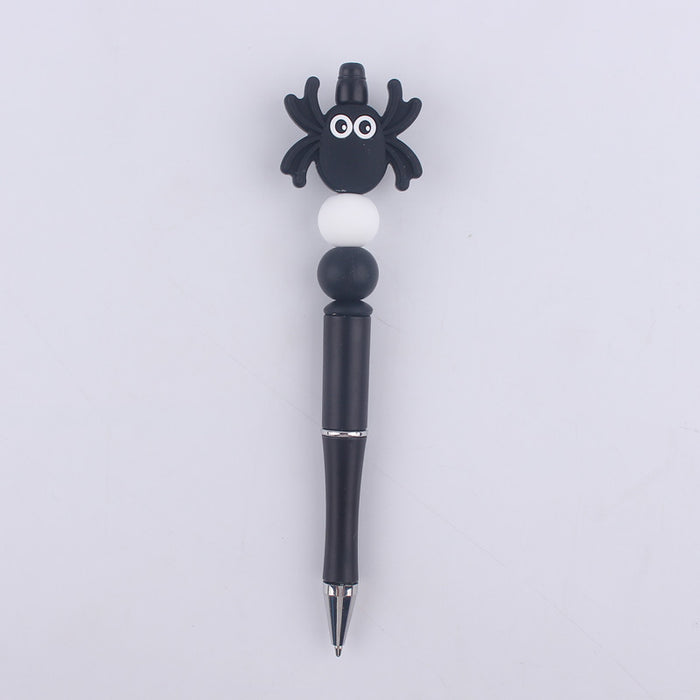 Wholesale Cartoon Pattern Halloween Pumpkin Spider Silicone Beads Plastic Bead Pen JDC-PN-GuangTian004