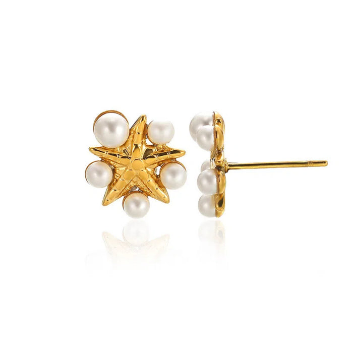 Wholesale Mini Cute Stainless Steel Pearl Starfish Earrings Retro Exquisite Earrings