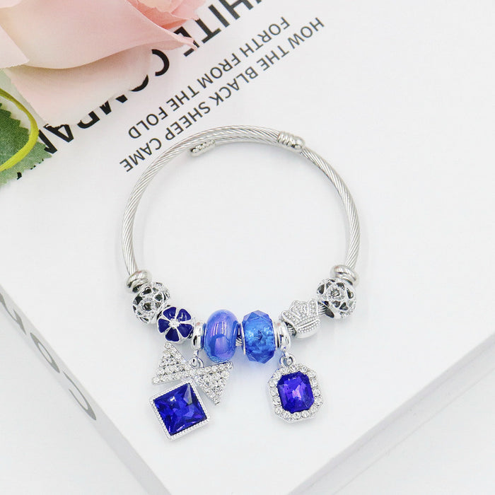 Wholesale Bow Pendant Beaded Bracelet Black Stainless Steel Adjustable Jewelry Accessory