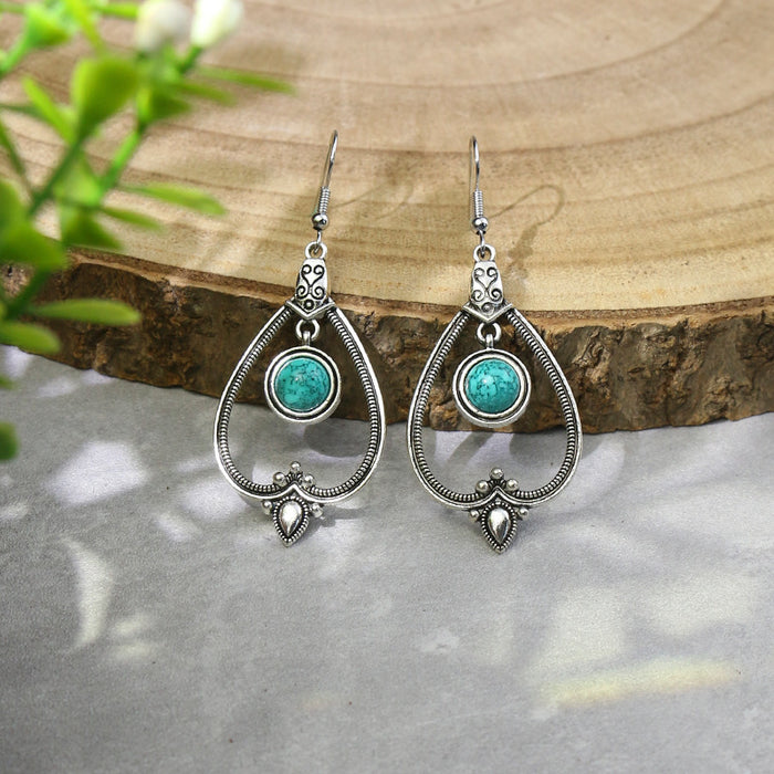 Wholesale Bohemian Turquoise Drop Earrings Alloy Electroplated Geometric Design MOQ≥2