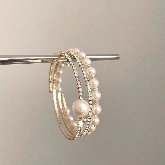 Wholesale  temperament rhinestone pearl multi-layer bracelet