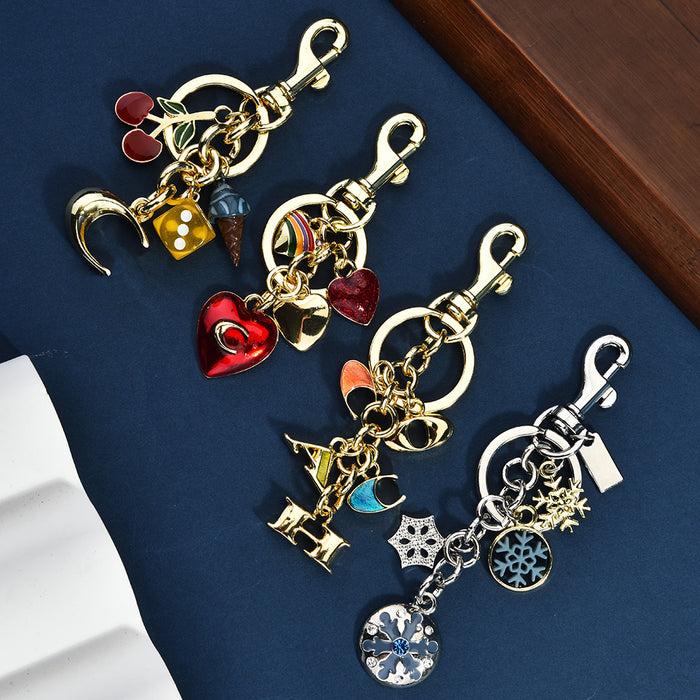 Wholesale Stylish Metal Bag Charm Keychain With Fruit Pattern And Alphabet Pendant For Car Keys And Bags