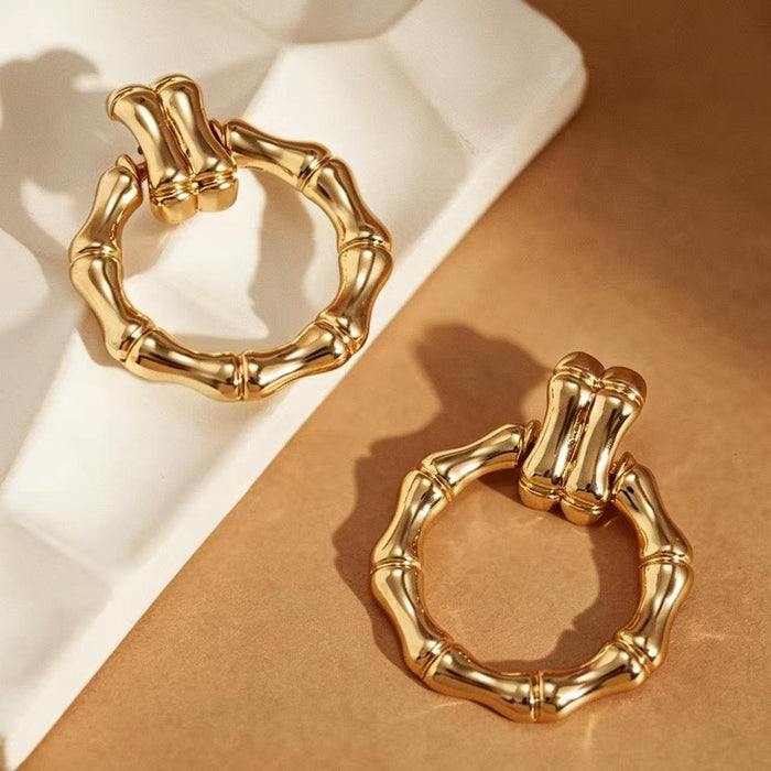 Wholesale Gold Plated Brass Bamboo Circle Earrings For Women Trendy Geometric Hoop Earrings Fashion Accessory For Party Gift And Boutique Resale
