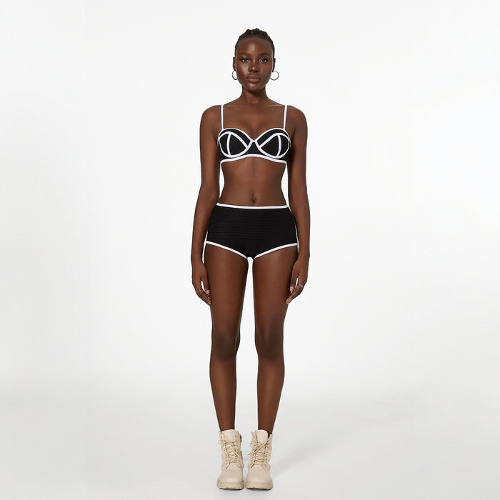 Wholesale New Summer Retro Stripe Basic Split Swimsuit