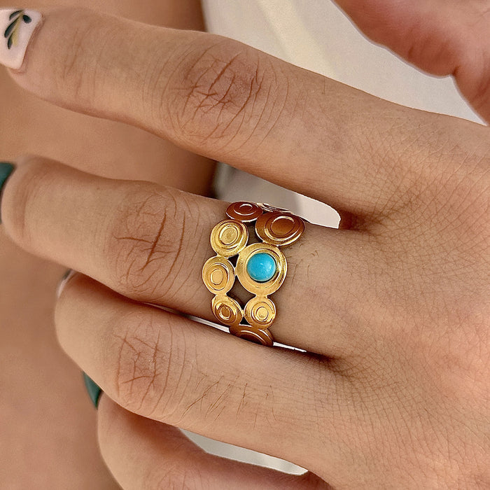 Wholesale Stainless Steel Gold Turquoise Leaf Adjustable Ring