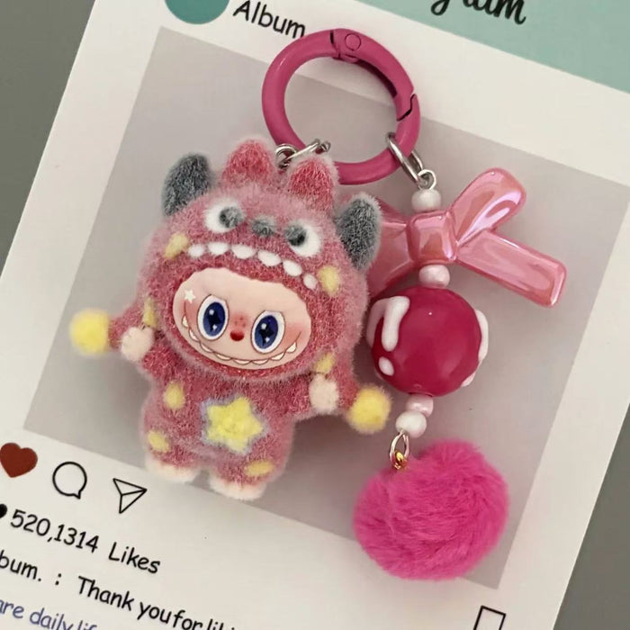 Wholesale Flocked Polka Dot Monster PVC Bag Charm Keychain Decorative Gift For Students