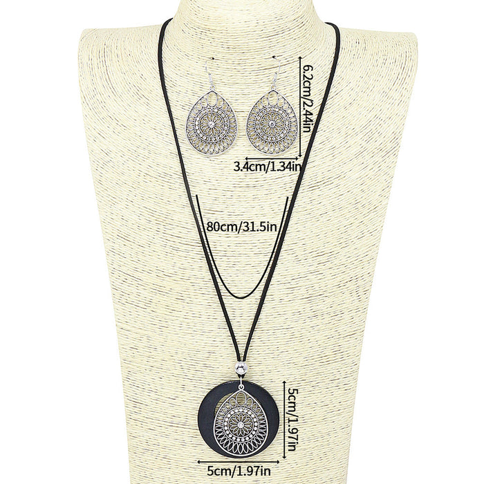Wholesale Ethnic Geometric Antique Silver Alloy Earring Necklace Set - 4 Styles MOQ≥2