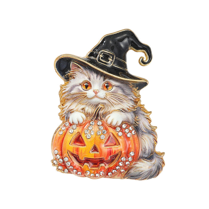 Wholesale  Witch Cat Brooch Two Tone Rhinestone Pin Party Jewelry Accessory For Resale
