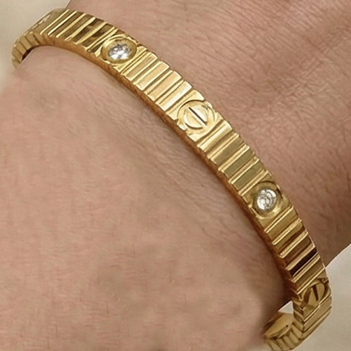 Wholesale Titanium Steel Striped Bracelet With Diamond Accent Row Stylish Fashion Jewelry Gift For Women