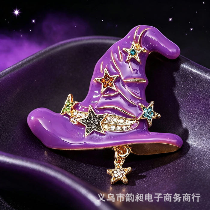 Wholesale Stylish  Witch Hat Star Rhinestone Brooch Pin Zinc Alloy Fashion Accessory