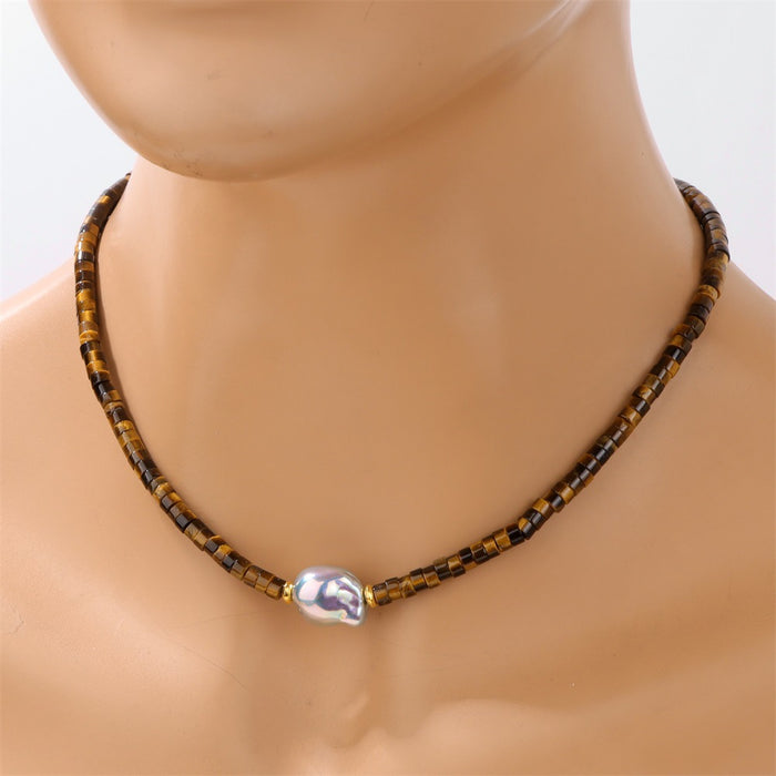 Wholesale Irregular shaped pearl necklace with stone and wheel shaped beads a clavicle chain