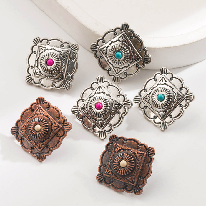 Wholesale Turquoise Inlaid Square Earrings Western Cowboy Style Chic Everyday Jewelry
