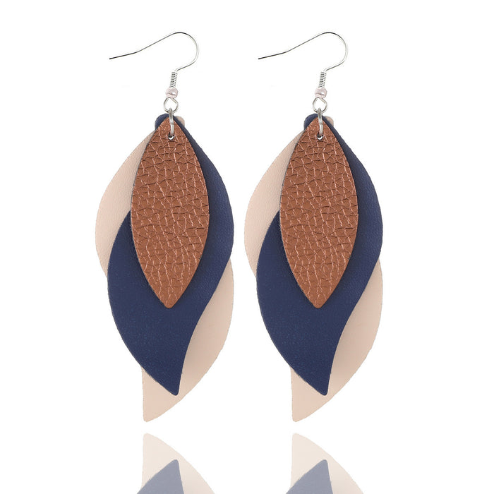 Wholesale Artificial Leather Leaf Shape Earrings Trendy Jewelry Accessory