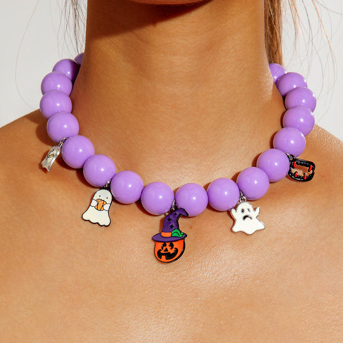Wholesale  Creative Pumpkin Color Ghost Necklace Colorful Funny Beaded Acrylic Bracelet for Women