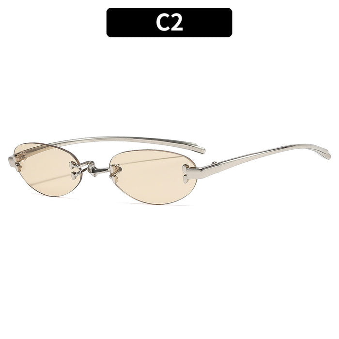 Wholesale Retro Metal Rimless Oval Sunglasses Trendy Fashion Accessory