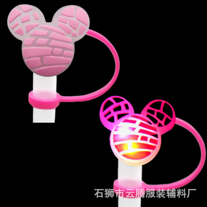 Wholesale 10pcs Silicone Straw Cap Cartoon Led Light Dustproof Straw Cap Recyclable