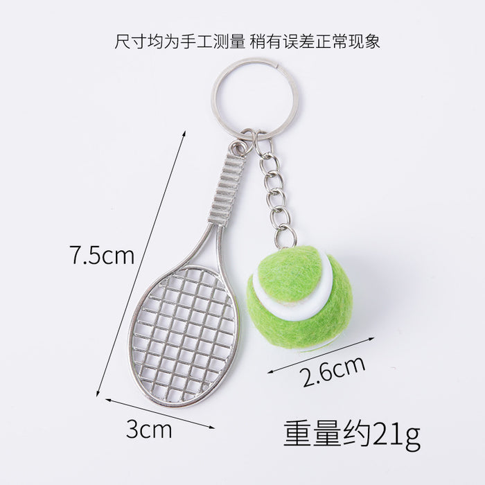 Wholesale Metal Tennis Racket Keychain Pendant Silver Blue Modern Minimalist Fashion Accessory MOQ≥2