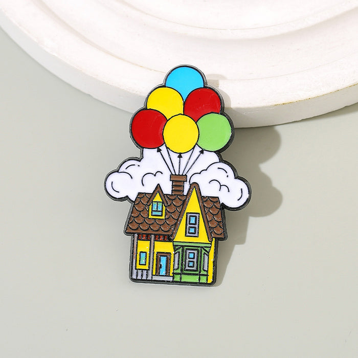 Wholesale Cartoon Flying House Balloon Brooch Creative Metal Badge For Hats And Clothing