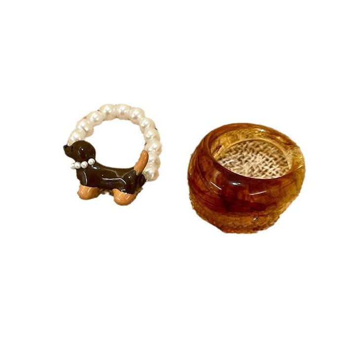 Wholesale Pearl ring, women's autumn and winter cute cartoon high-end feeling, index finger ring, children's fun ring