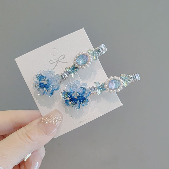 Wholesale Gradient Flower Diamond Hair Clip Female Edge Duckbill Clip