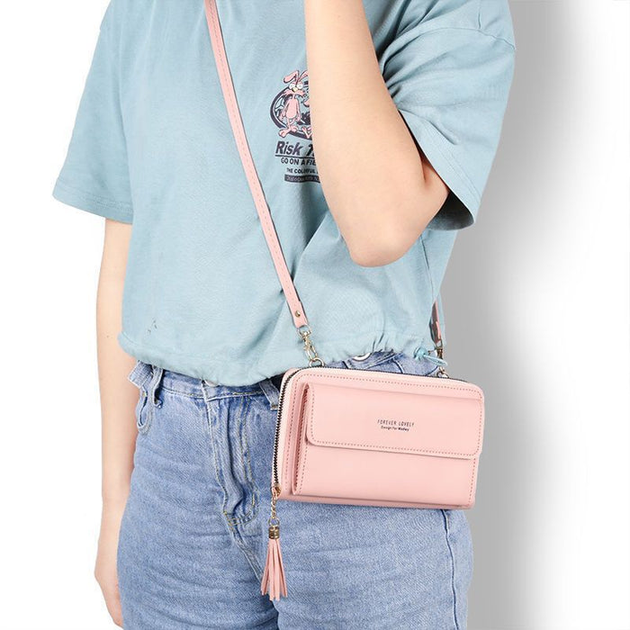 Wholesale PU Crossbody Bag with Tassel Light Pink Women' s Phone Bag Everyday Fashion Accessory MOQ≥3