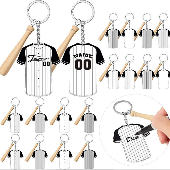 Wholesale 18PCS White and Yellow Acrylic Jersey Baseball PU Leather Tassel Keychain JDC-KC-HuiWen004