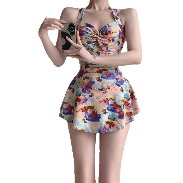 Wholesale Swimsuit one-piece suspender niche retro hot spring swimsuit