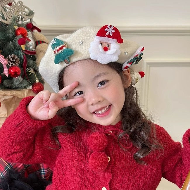 Wholesale Autumn and Winter Christmas Family Beret Sweet Kidsren' s Painter Hat Cute Versatile Warm Wool Red Hat for Girls