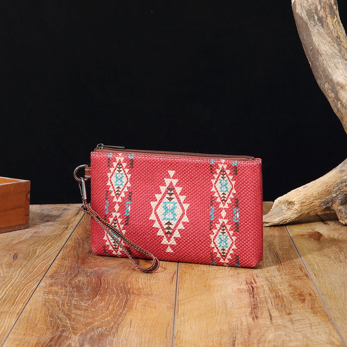 Wholesale European and American Retro Cotton and Linen Printed Western Women' s Wallet Clutch Mobile Phone Bag Bohemian Cross-Border Amazon Tk