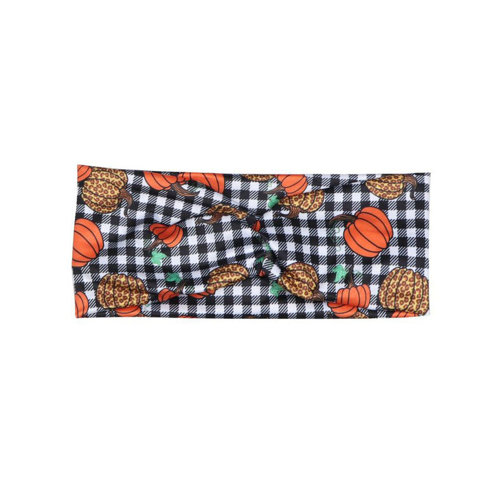 Wholesale Halloween Pumpkin Print Elastic Breathable Sports Sweat-Absorbent Yoga Fabric Headband JDC-HD-Jint001