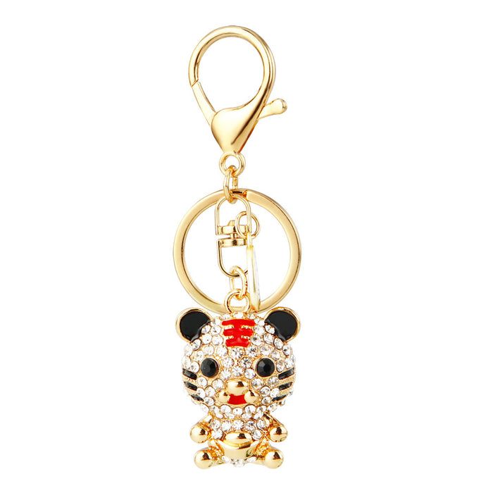 Wholesale Diamond inlaid robot car keychain pendant metal keychain ring