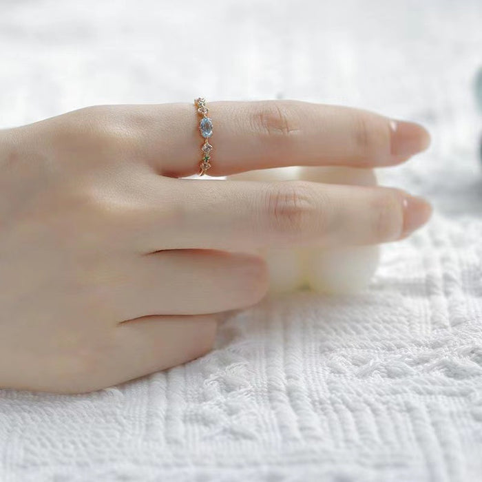 Wholesale  Vintage Inlaid  Sea Blue Diamond Ring Women's Fashionable Distinctive Index Finger Joint Ring