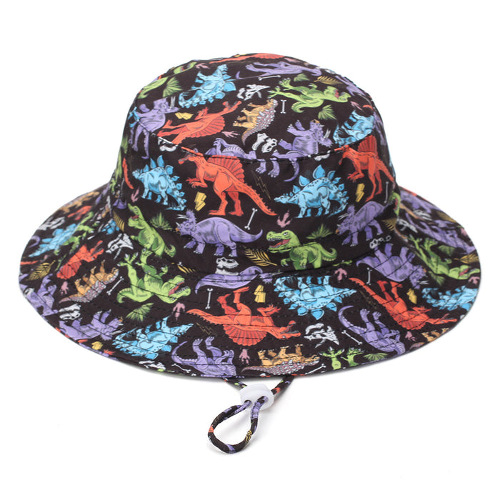 Wholesale Children' s Sun Protection Bucket Hat with Chin Strap Breathable Mesh Cartoon Design Everyday Wear