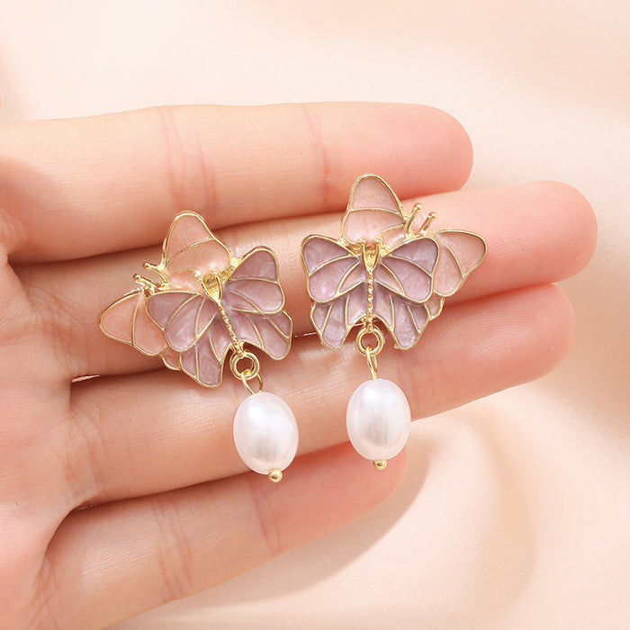 Wholesale Butterfly into the flower 925 silver needle pearl