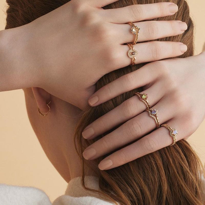 Wholesale Inlaid Water Drop Anti Olivine Set Combination Open Ring Vintage