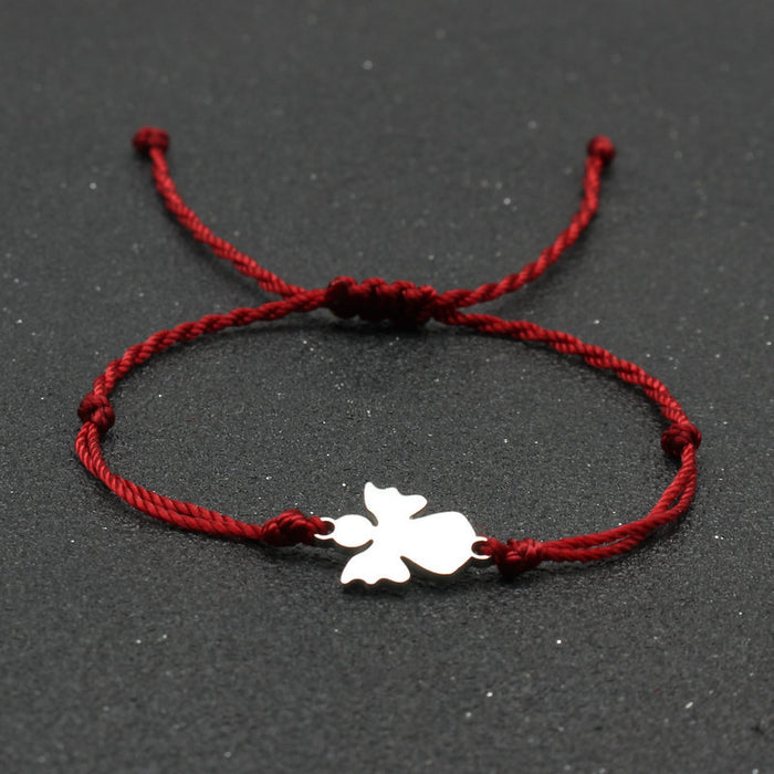 Wholesale Jewelry Stainless Steel Little Angel Bracelet Hand-woven Simple Adjustable Red Rope Bracelet Women's Hand Rope