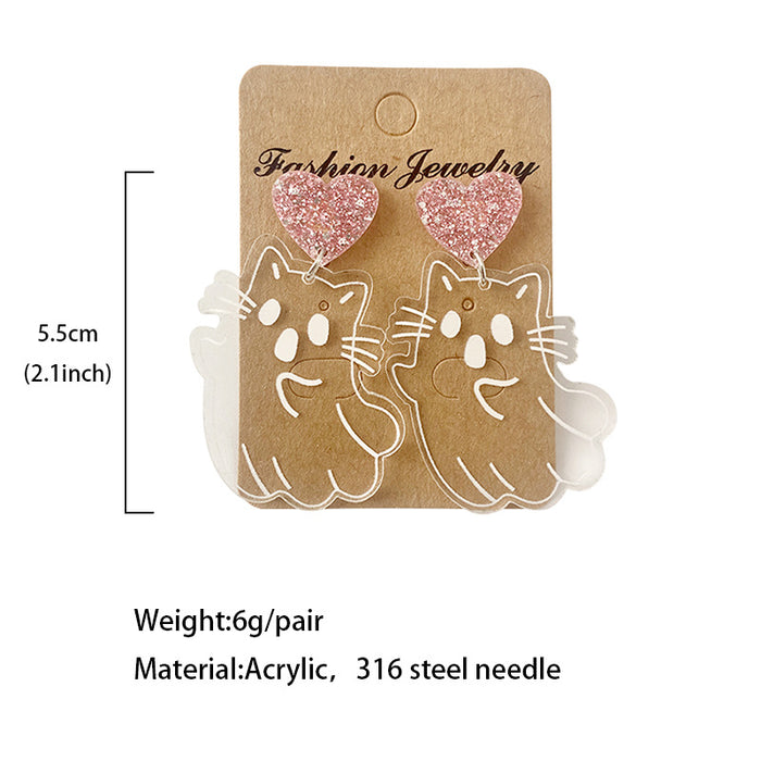 Wholesale  Ghost Cat Cute Funny Ghost Earrings Holiday Transparent Earrings