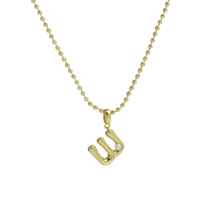 Wholesale 2PCS 18k Brass Glossy Balloon 26 English Letters Necklace JDC-NE-BaiYi007