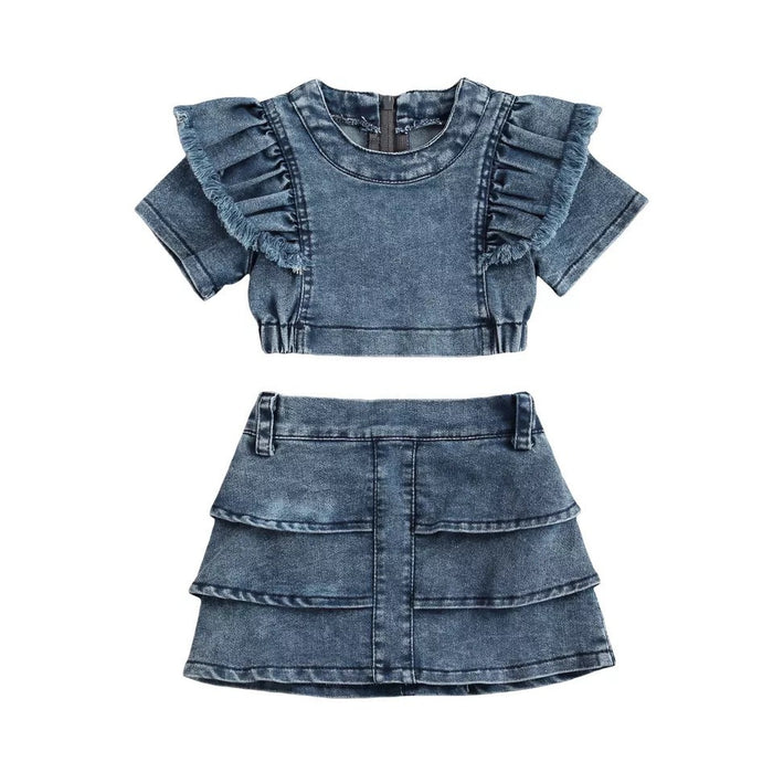 Wholesale Cotton Children's Denim Skirt Two-piece Set JDC-BC-JiaLJ002