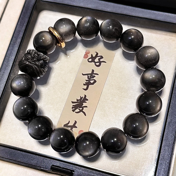 Wholesale Hand string silver obsidian bracelet