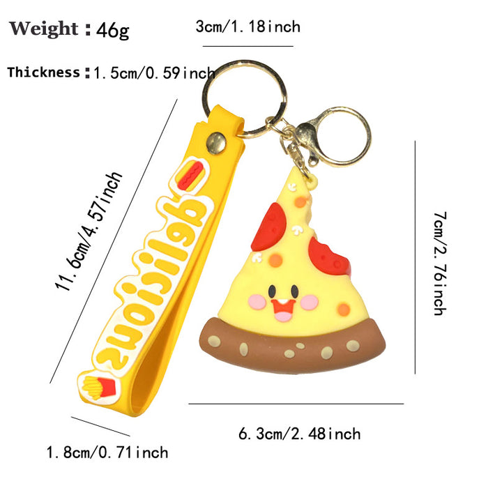 Wholesale Simulated Food Pizza Hamburger Fries Metal Keychain Bag Charm Gift