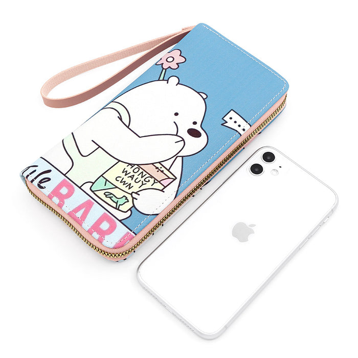 Wholesale   Cute Long Cartoon Wallet Student  Large Card Zipper Mobile Phone Bag Clutch Bag