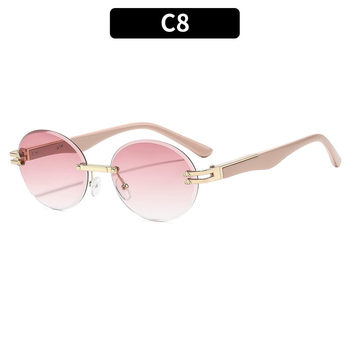 Wholesale Rimless Gold Frame Round Sunglasses UV400 Trendy Street Style for Women
