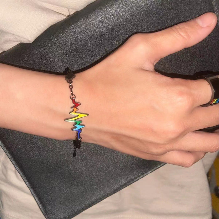 Wholesale " Full lattice heartbeat"  rainbow heart bracelet