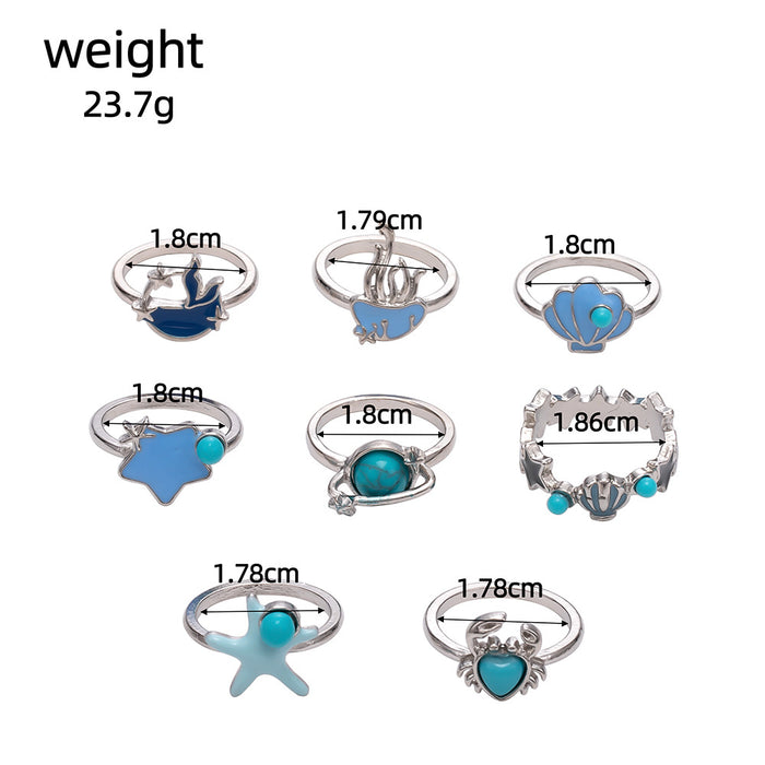 Wholesale Vintage marine dripping turquoise 9 PCs ring set